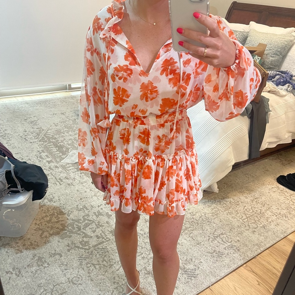 MISA white and orange floral dress